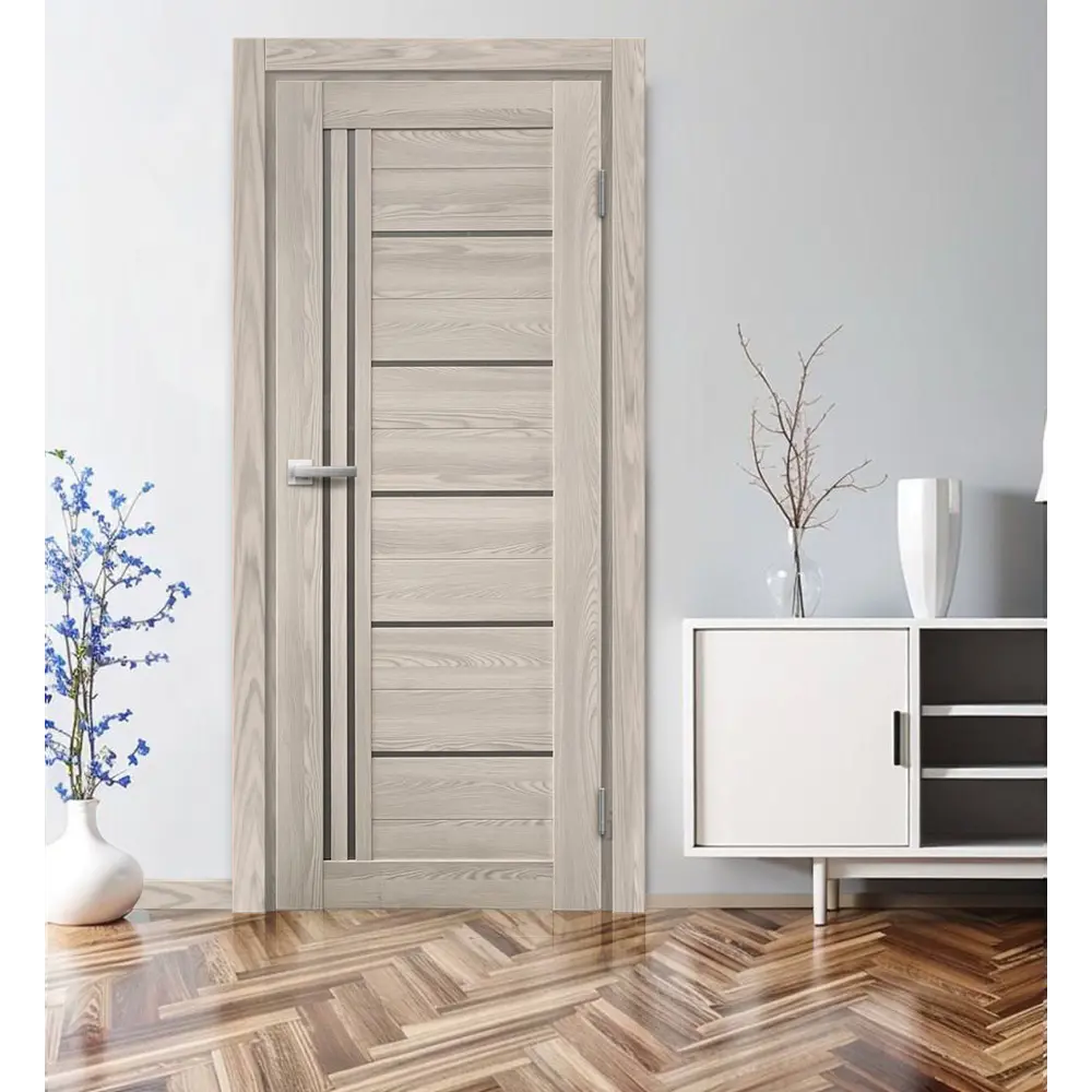 Комплект двери Новара Вертикаль остекленная 80x200 см ПВХ цвет ривьера с добором 200 мм МАРИО РИОЛИ STLM-2081893 - Вид №1