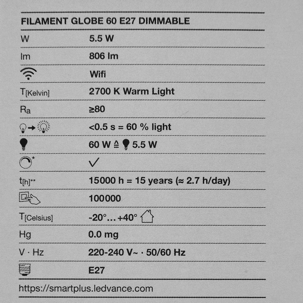 Лампа умная светодиодная Osram Smart Plus E27 220-240 В 5.5 Вт шар большой прозрачная 806 лм, теплый белый свет LEDVANCE STLM-2173477 - Вид №3