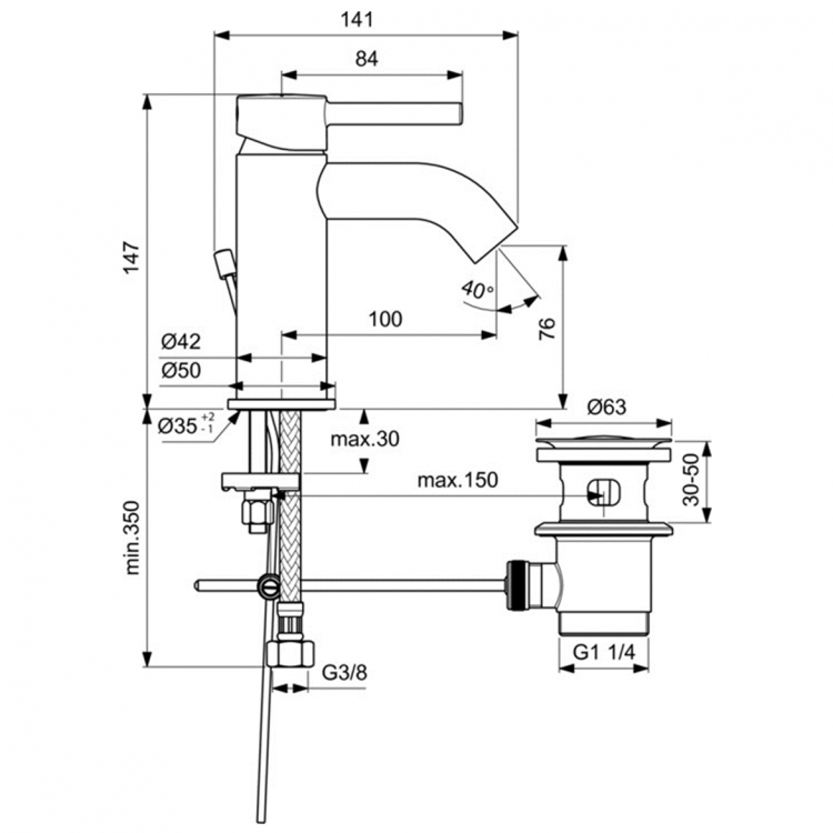 BC203AA Смеситель для раковины Ideal Standard CERALINE - Вид №1