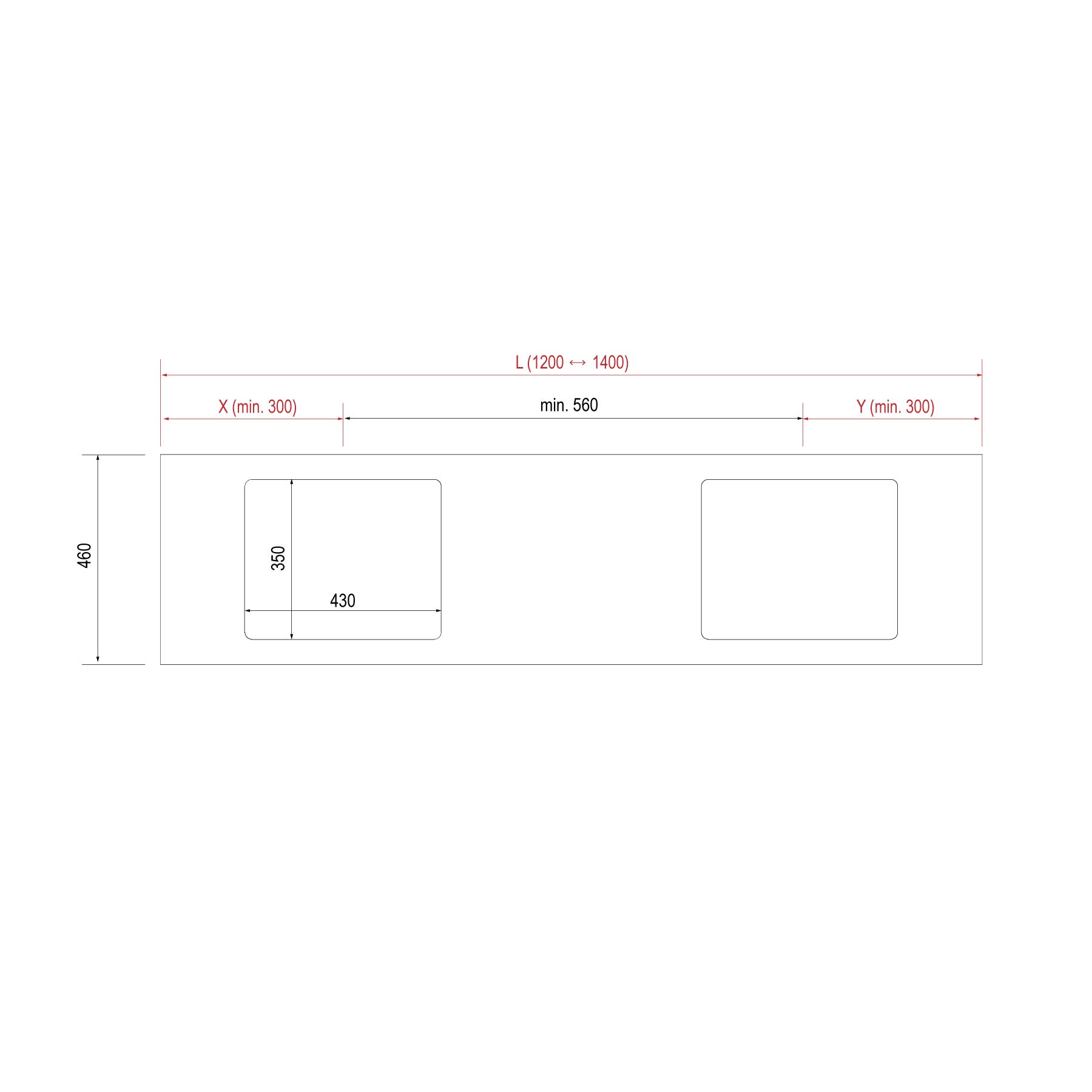 26291 SALGAR Столешница COMPAKT 51 от 1201 до 1400 мм с 2-мя полувставными чашами ARTIC OAK  - Вид №1