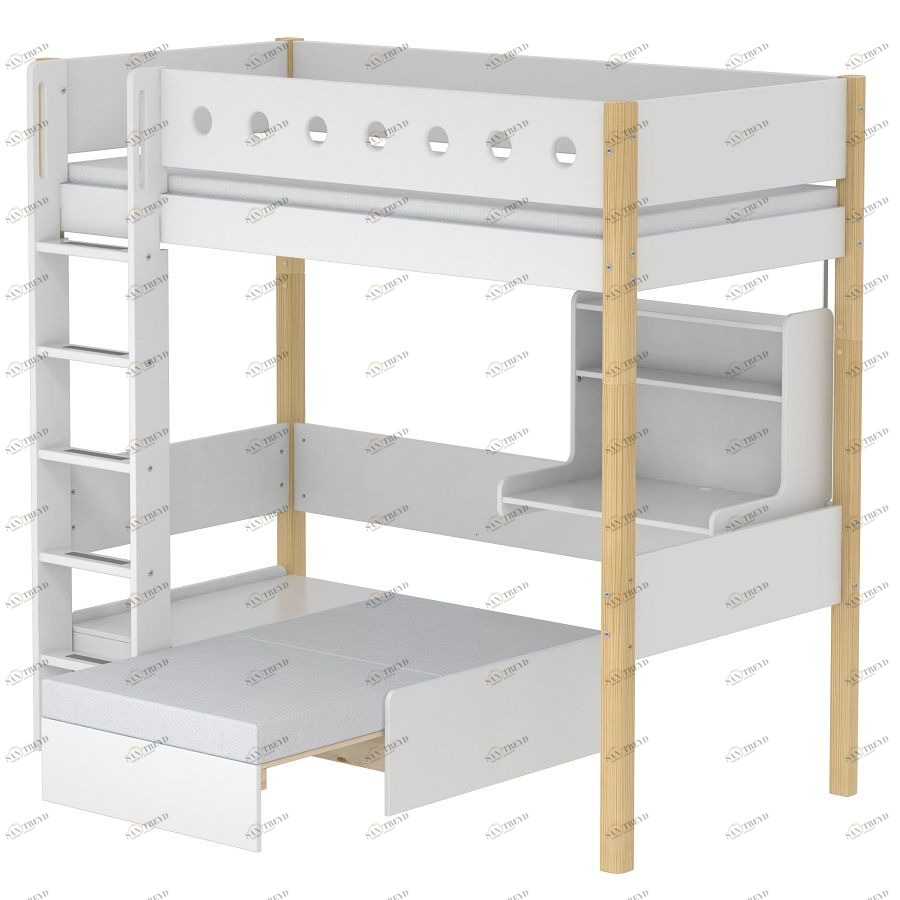 Кровать Flexa White Casa высокая со встроенным модулем, 200 см, белая лакированная 801751395