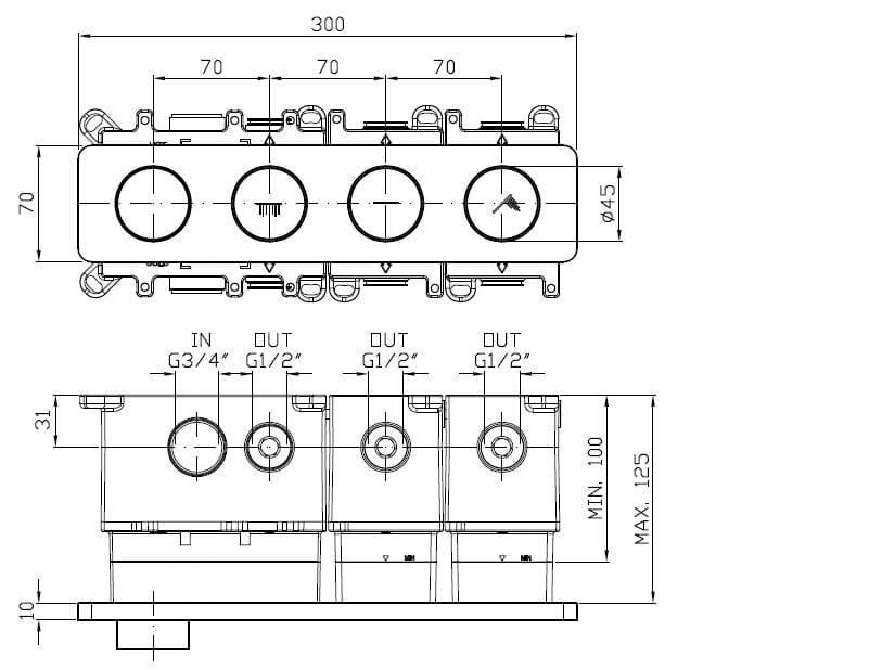 Термостатический смеситель для душа с 4 отверстиями Zucchetti Hoop ARCH-00009443 - Вид №9