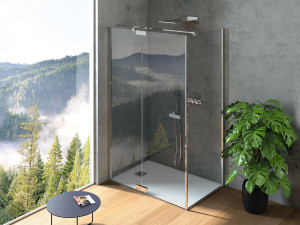Алюминиевая и стеклянная угловая душевая кабина с распашной дверью