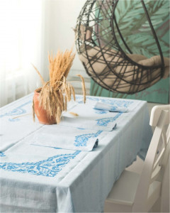 10659139 Торжокские золотошвеи Набор из скатерти и 12 салфеток "Венеция" , рисунок 4223, голубой Лён