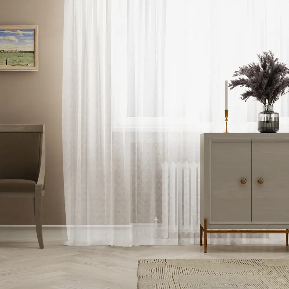 Тюль на ленте «Ажур» 250х260 см полиэстер цветы цвет экрю AMORE MIO STLM-2159780