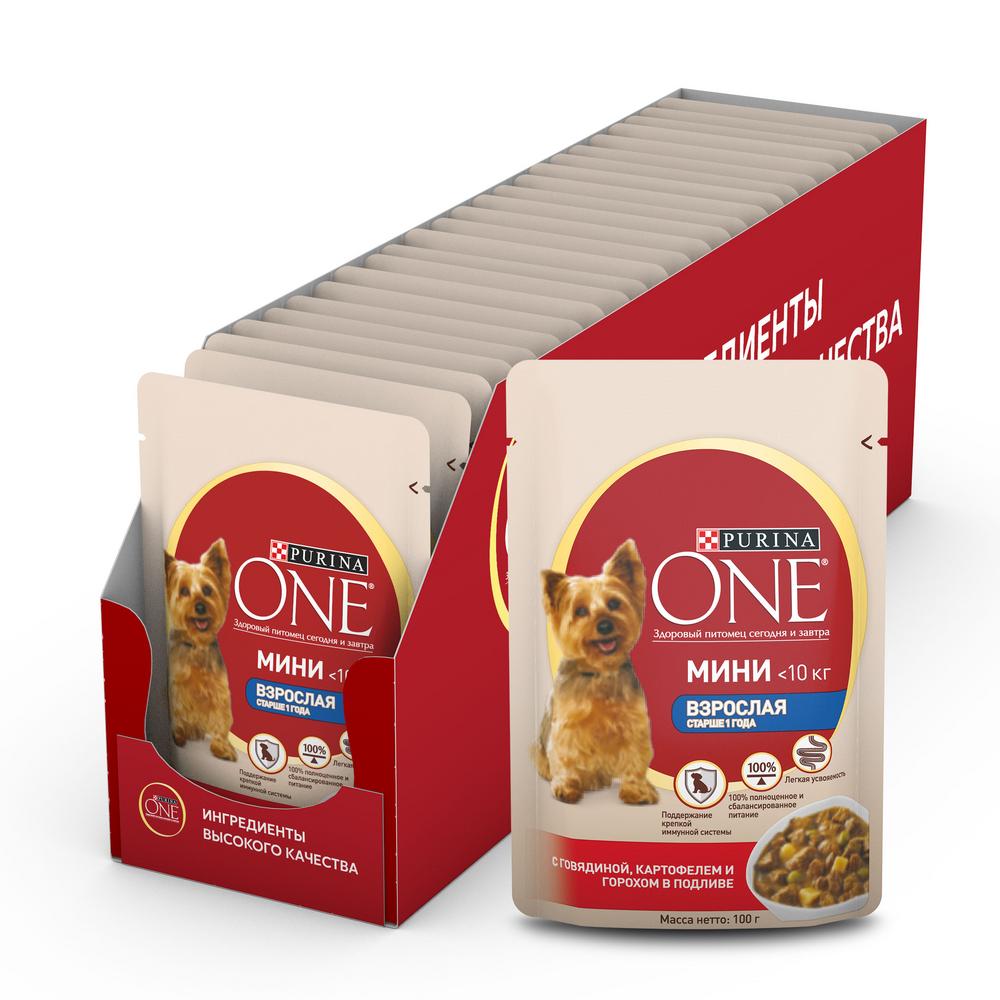 ПР0053578*26 Корм для собак ONE Mini говядина, картофель, горох пауч 85г (упаковка - 26 шт) PURINA 