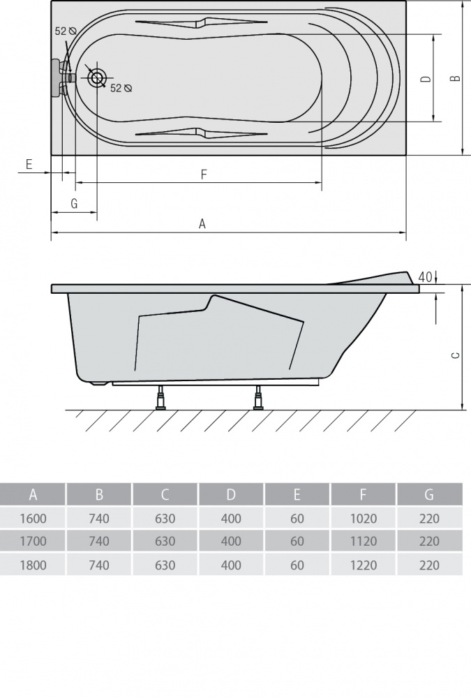 Акриловая ванна ALPEN Adriana 180 48111 - Вид №2