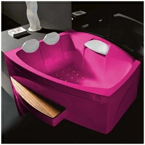 Ванна GRUPPO TREESSE Matrix Slim V763C-RZ большая с подголовником глубокая с аэромассажем розовая с золотой фурнитурой