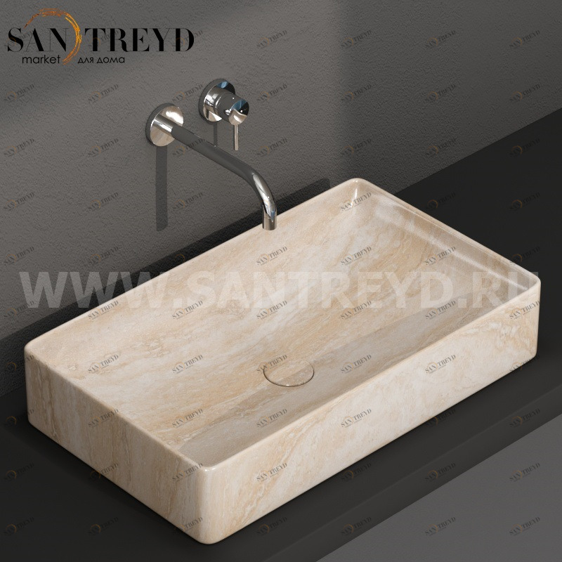 B6R63TR Накладная раковина на столешницу  прямоугольная Ceramica Globo T-EDGE