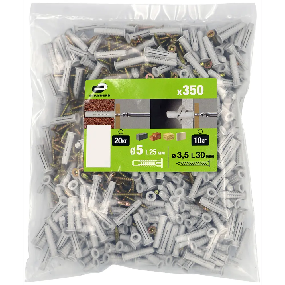Дюбель-шуруп для полнотелых материалов 3.5x30 мм нейлон/сталь 350 шт ЕВРОПАРТНЕР STLM-2017518 - Вид №4