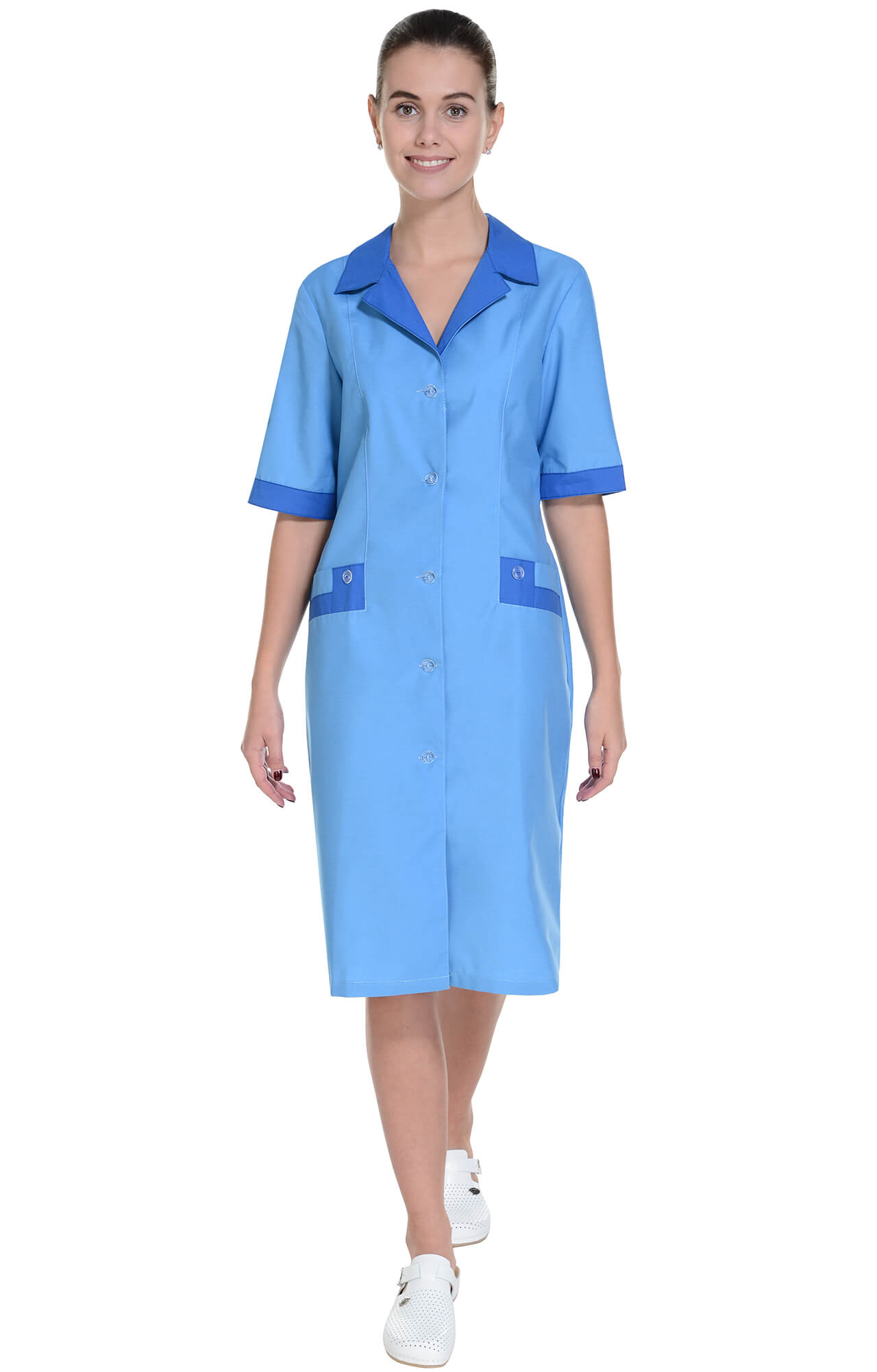 62850 Халат "Радуга NEW" короткий рукав голубой василек  Одежда для обслуживающего персонала  размер 54 Спецодежда  - Вид №3