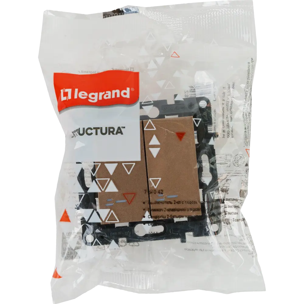 Выключатель встраиваемый Legrand Structura 2 клавиши с подсветкой цвет шампань 82064650 STLM-2034848 - Вид №4