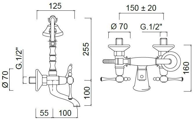Rubinetteria Giulini Настенный смеситель для ванны с ручным душем Londra 7200 - Вид №1