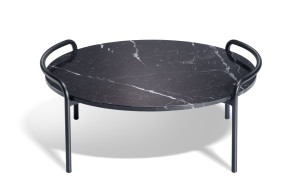 Металлический журнальный столик с круглой или прямоугольной мраморной столешницей
