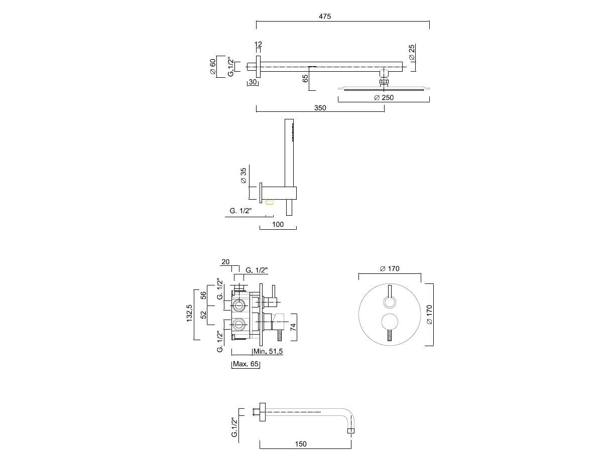 Встраиваемый набор для ванны с ручным душем Rubinetteria Giulini My Future Deluxe ARCH-00030929 - Вид №2