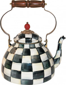 10586114 Mackenzie-Childs Чайник 3л Courtly Check 23Dx33H сталь, эмаль, бронза, латунь, дерево, искусственная киноварь