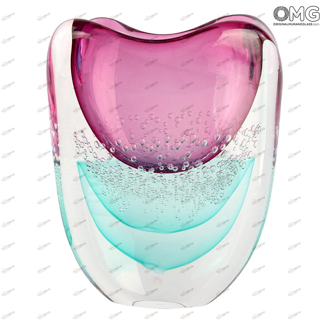 4505 ORIGINALMURANOGLASS Ваза Пузырьки - сиреневая - соммерсо - муранское стекло OMG 12 см 
