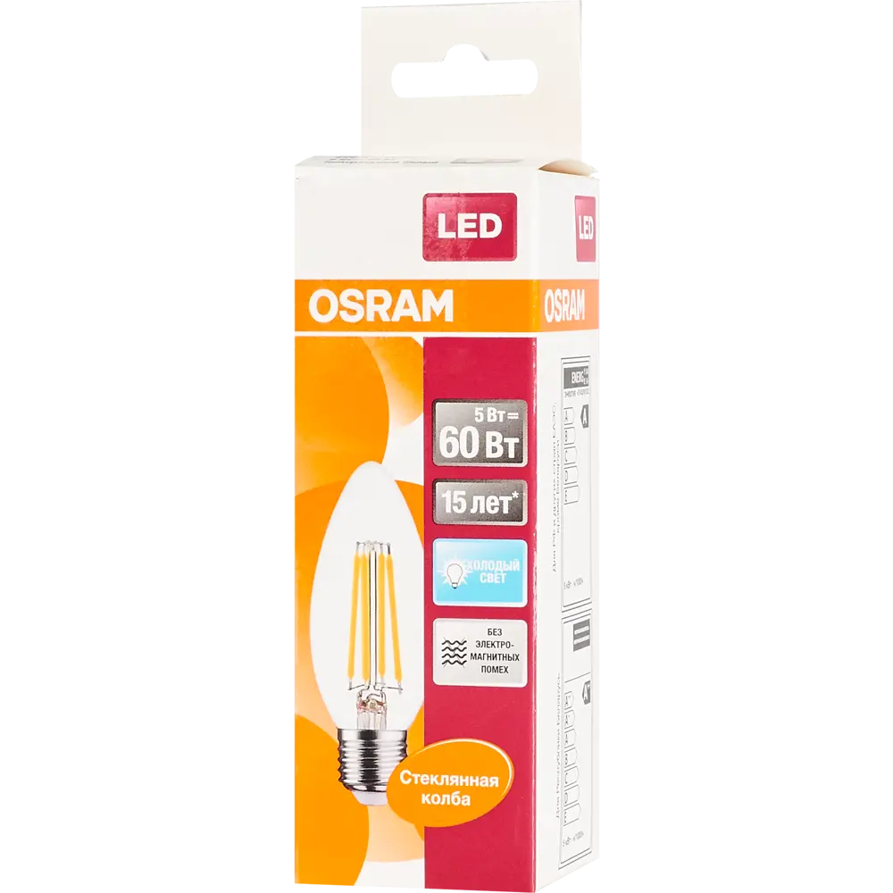 Лампа светодиодная Osram E27 220 В 5 Вт свеча прозрачная 660 лм белый свет 82481268 STLM-2100084  - Вид №3