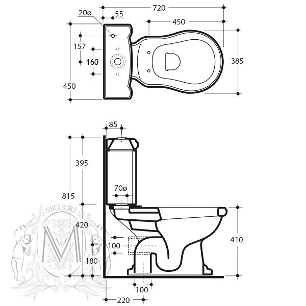 ML.BLL-25.102.BI/ML.BLL-25.148.BI/ML.MEC-29.148.DO Компакт унитаз с бачком Белый Migliore  Италия  - Вид №4