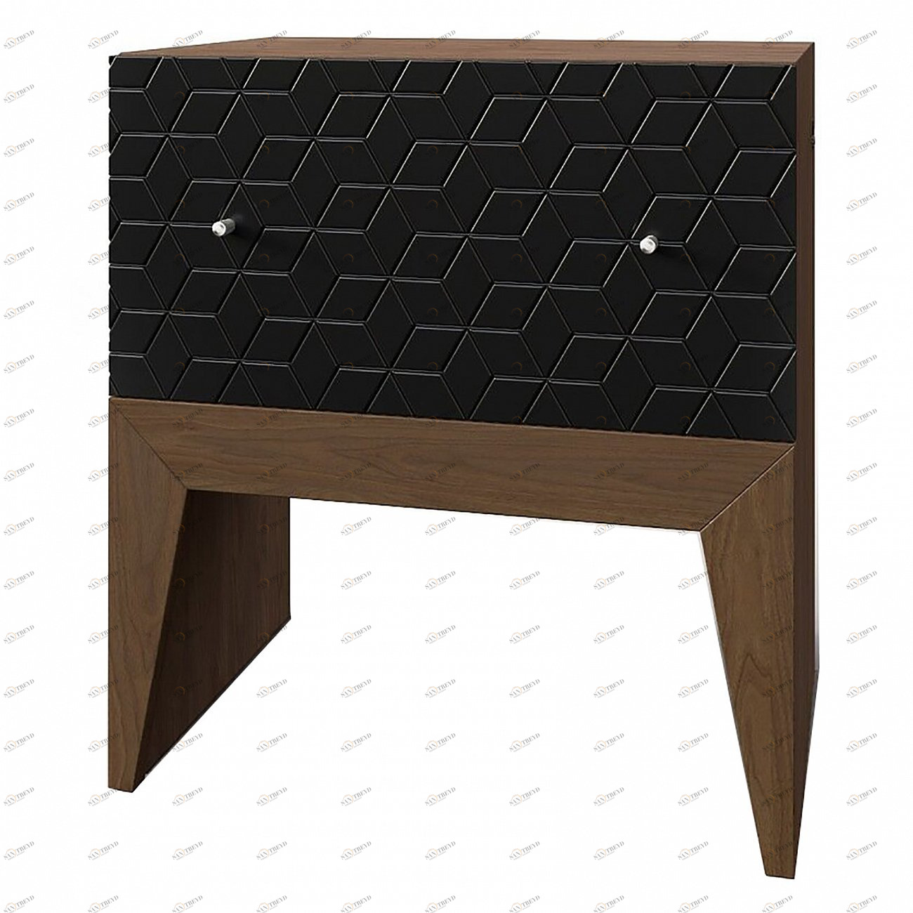 Тумбочка прикроватная для спальни с ящиком черная с рисунком "Ромб" Still New BRAGIN DESIGN  256448 Черный 