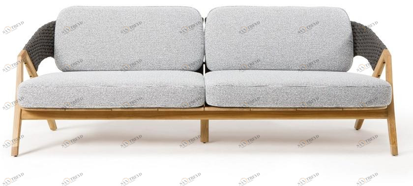 Ethimo 3-местный садовый диван из тика и плетеной веревки Knit sun-id-1419900