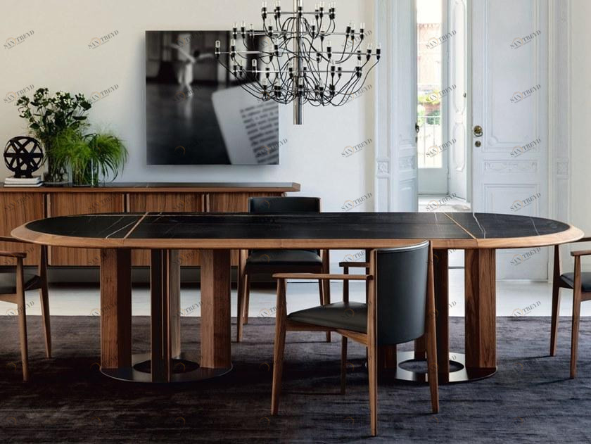 Porada Овальный стол из орехового дерева с мраморной вставкой Eighteen sun-id-1378541