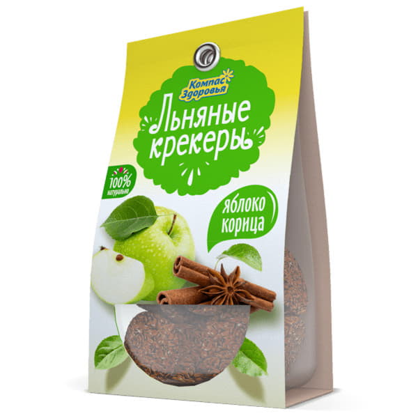 Крекеры льняные безглютеновые с яблоком и корицей Компас Здоровья 50 г Santreyd 12928 - Вид №1