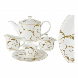 Сервиз чайный фарфоровый белый с золотым на 6 персон, 21 предмет "Элегия Голд" ANNA LAFARG EMILY ЭЛЕГИЯ 00-3946916 Белый;золото