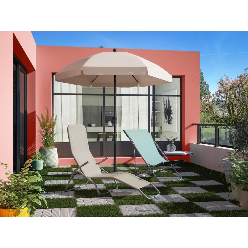 Шезлонг складной Naterial Fiesta 142x60x99 см сталь/ текстилен бежевый 82575556 STLM-2066965 Santreyd  - Вид №11