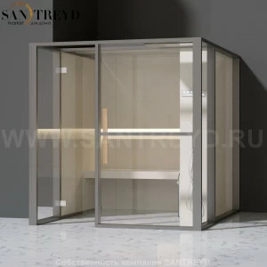 Effegibi LOGICAFILO H LO31010013 Хаммам. Установка: в левый  полуугол. Правая дверь. Мощность: 4,5 кВт макс. Размеры: длина 214 см, ширина 250 см. Отделка: матовый лакированный серый аллюминий и бежевый ламинат из керамогранита.