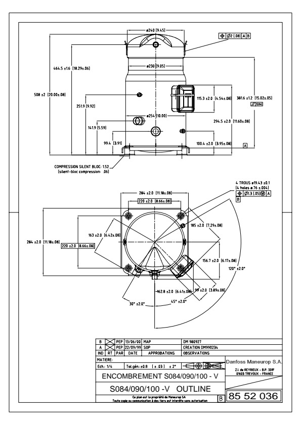Danfoss SM — Герметичные спиральные компрессоры, R22 SM100-4VI компрессор спиральный SM100-4VI  - Вид №6