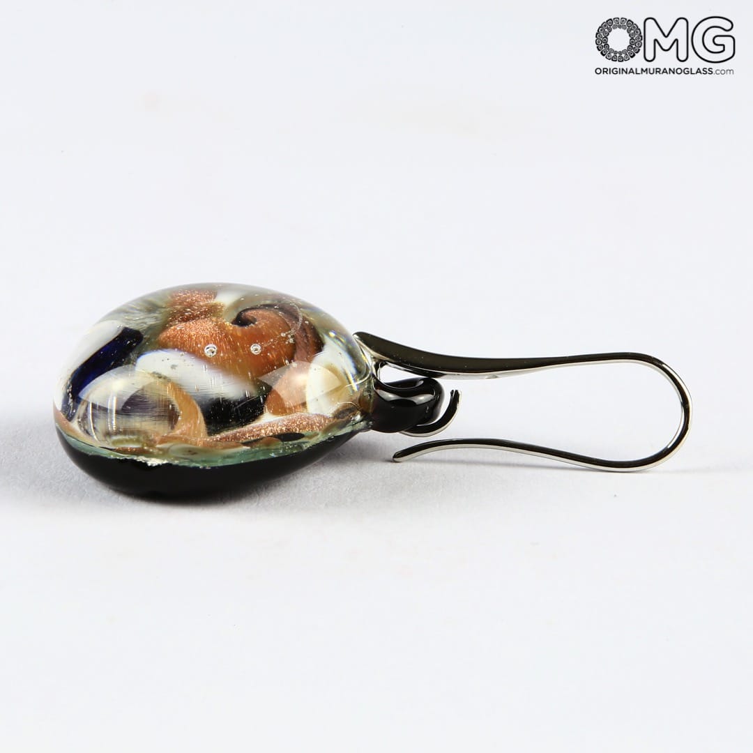 2457 ORIGINALMURANOGLASS Белые серьги с авантюрином - муранское стекло - Original Murano Glass OMG  см  - Вид №1