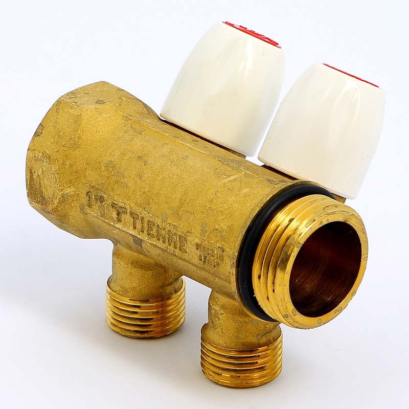 Коллектор НВ 1" с вентилями с утолщенными стенками TIEMME 2 выхода 1/2"Н 36мм 1860040 - Вид №3