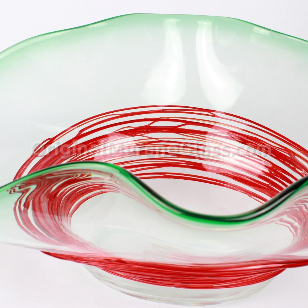 502 ORIGINALMURANOGLASS Декоративная чаша Сомбреро из муранского стекла красно-зеленая - муранское стекло OMG 40 см  - Вид №1