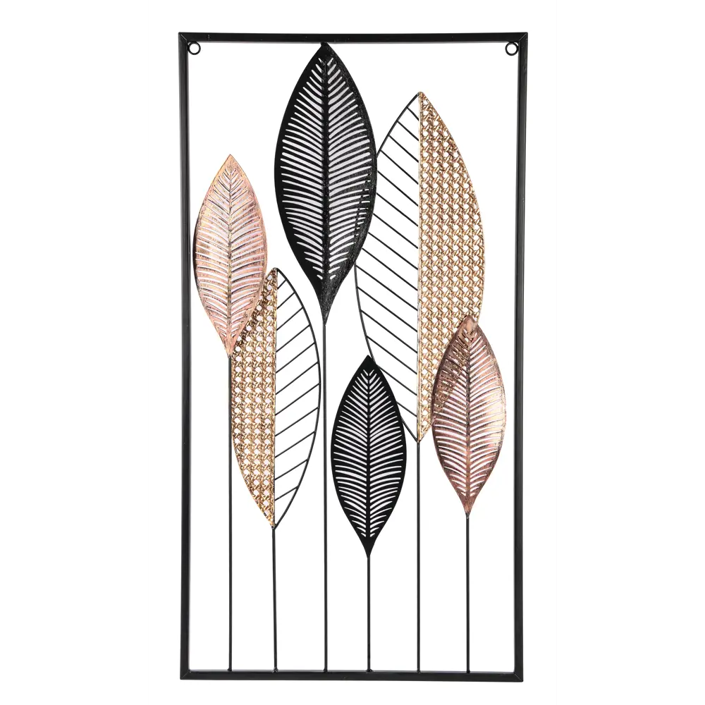 89356850 Панно настенное Листья металл 75x40 см серебристо-черный STLM-0831130 Santreyd 