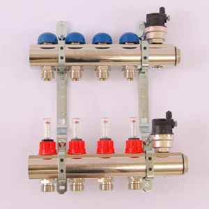 Коллекторная группа TOPWAY с термостатическими вентилями и расходомерами с резьбой под евроконус EMMETI 1"x3/4"ЕК 4 выхода