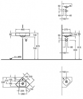 124729000 Подвесная раковина настенная прямоугольная Keramag  белая  - Вид №2
