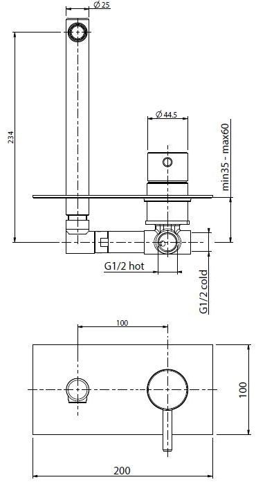 Super Inox Смеситель для умывальника настенный на 2 отверстия с тарелкой Dmb 0031197x - Вид №3