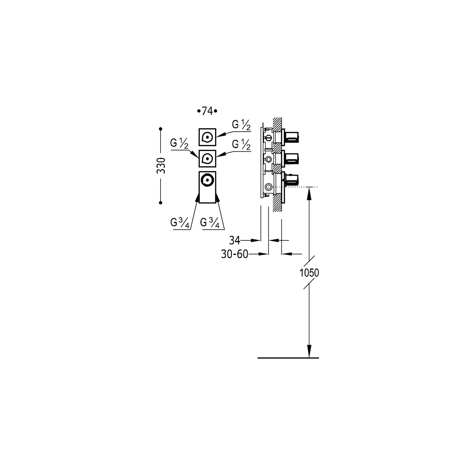 BLOCK SYSTEM Grifo termostático empotrado de 3 vías Block System-20635399 TRES Thermostatic - Вид №1
