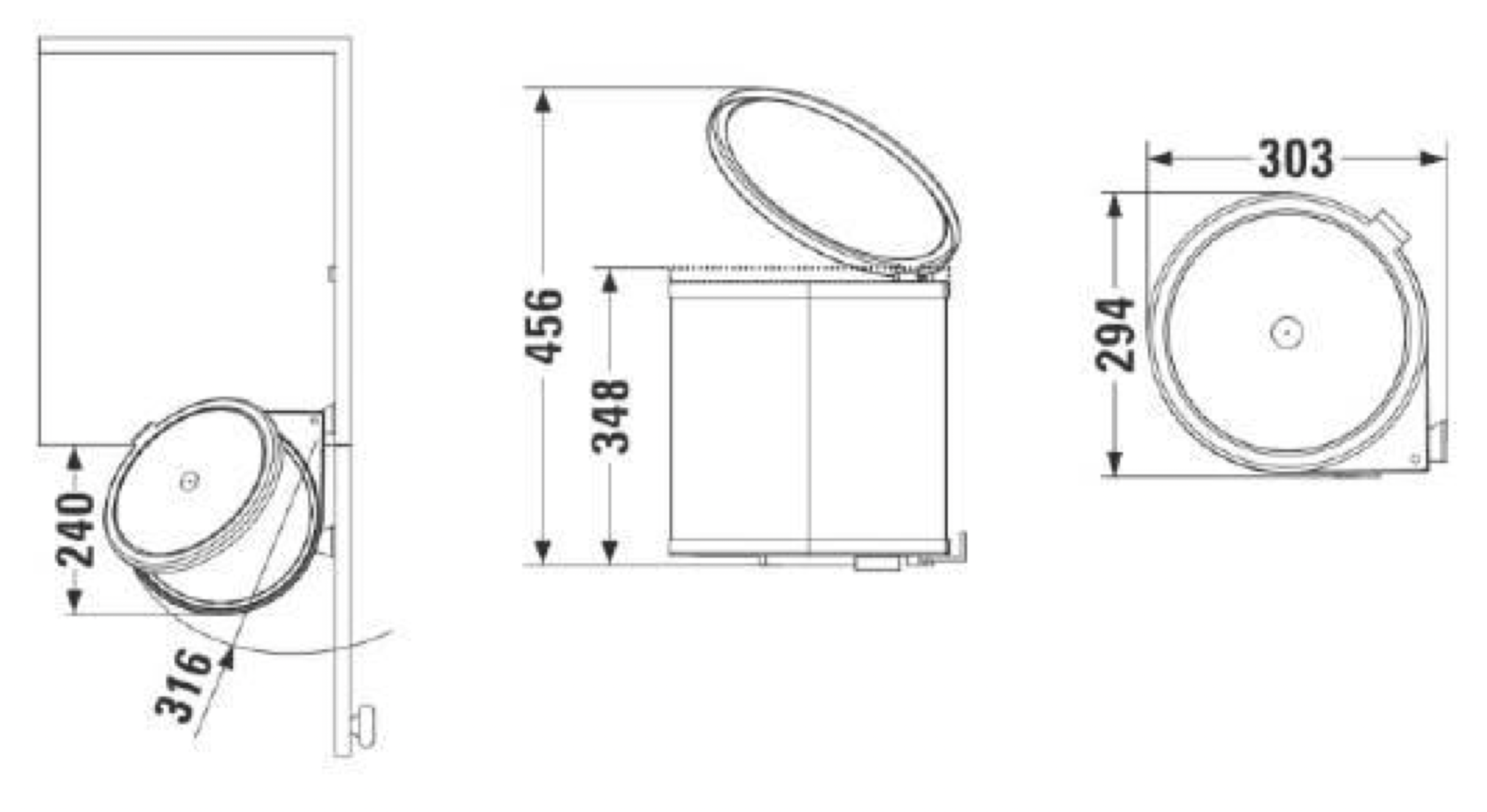 Ведро для мусора на дверцу шкафа Kappa 350/13 Metallic Grey NAVAKO 10008 - Вид №2