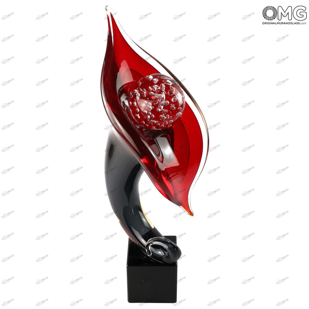 4344 ORIGINALMURANOGLASS Скульптура Красная Калла в капельках росы - муранское стекло OMG 17 см 