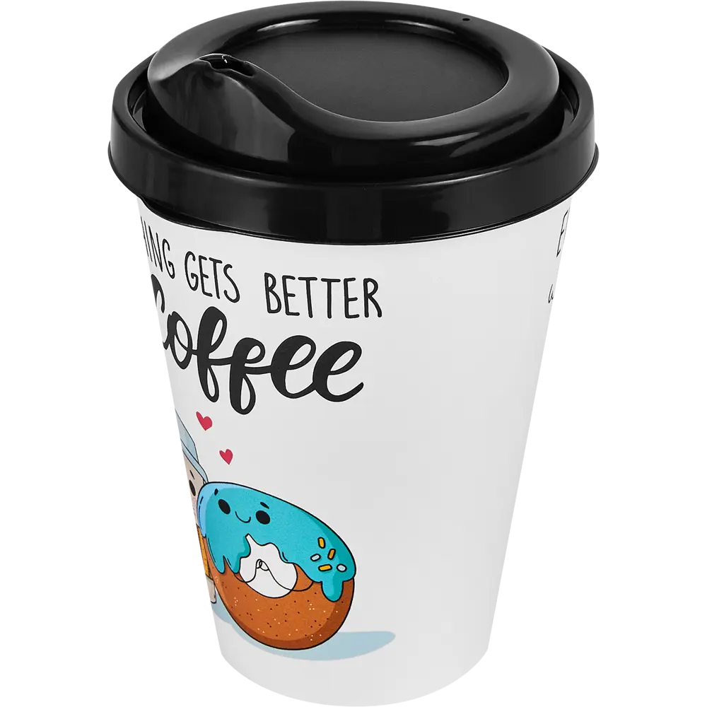 Стакан с крышкой Delinia Everything Gets Better With Coffee 420 мл пластик цвет белый STLM-2198327 - Вид №1
