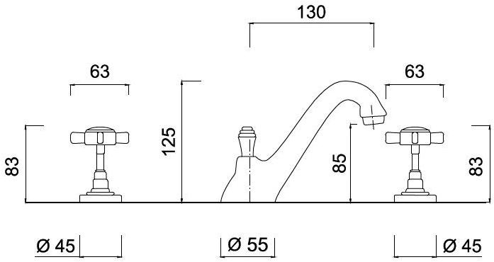 Rubinetteria Giulini Смеситель для раковины на 3 отверстия Kensington 3712a - Вид №1