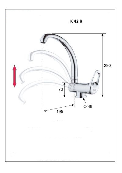 Смеситель для кухни Remer К42R поворот излива в 2х плоскостях К42R 114325 - Вид №1