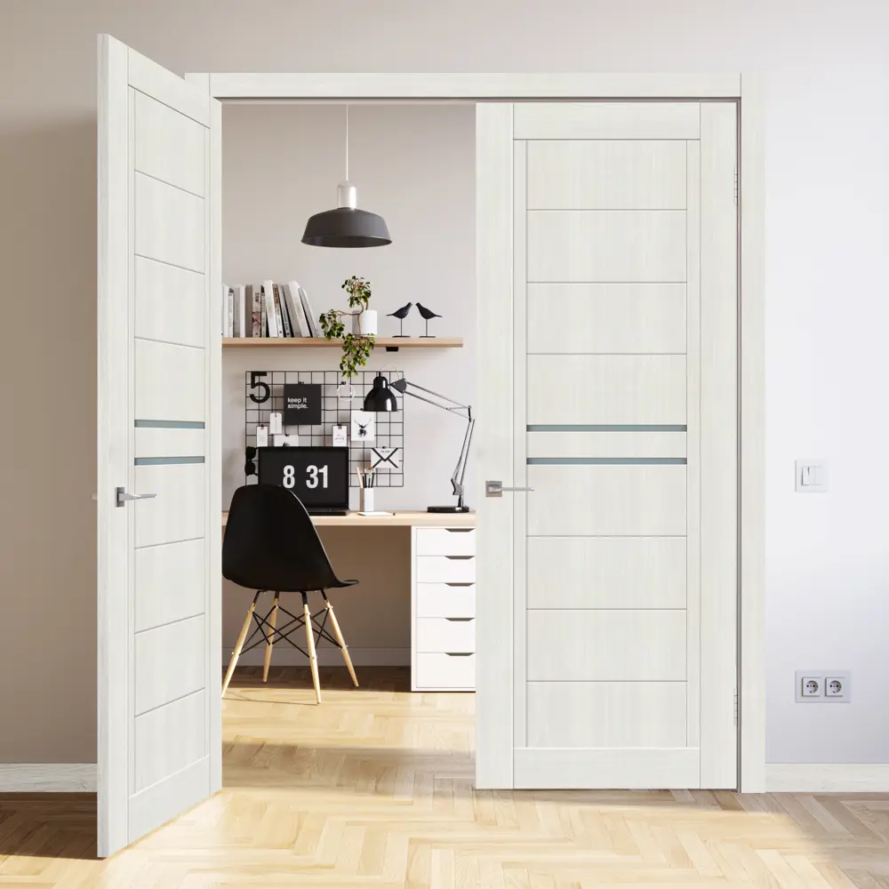 Комплект двери Некст 2 со стеклом 70x200 см ПВХ цвет дуб молочный с добором 150 мм VELLDORIS STLM-2162389 - Вид №2