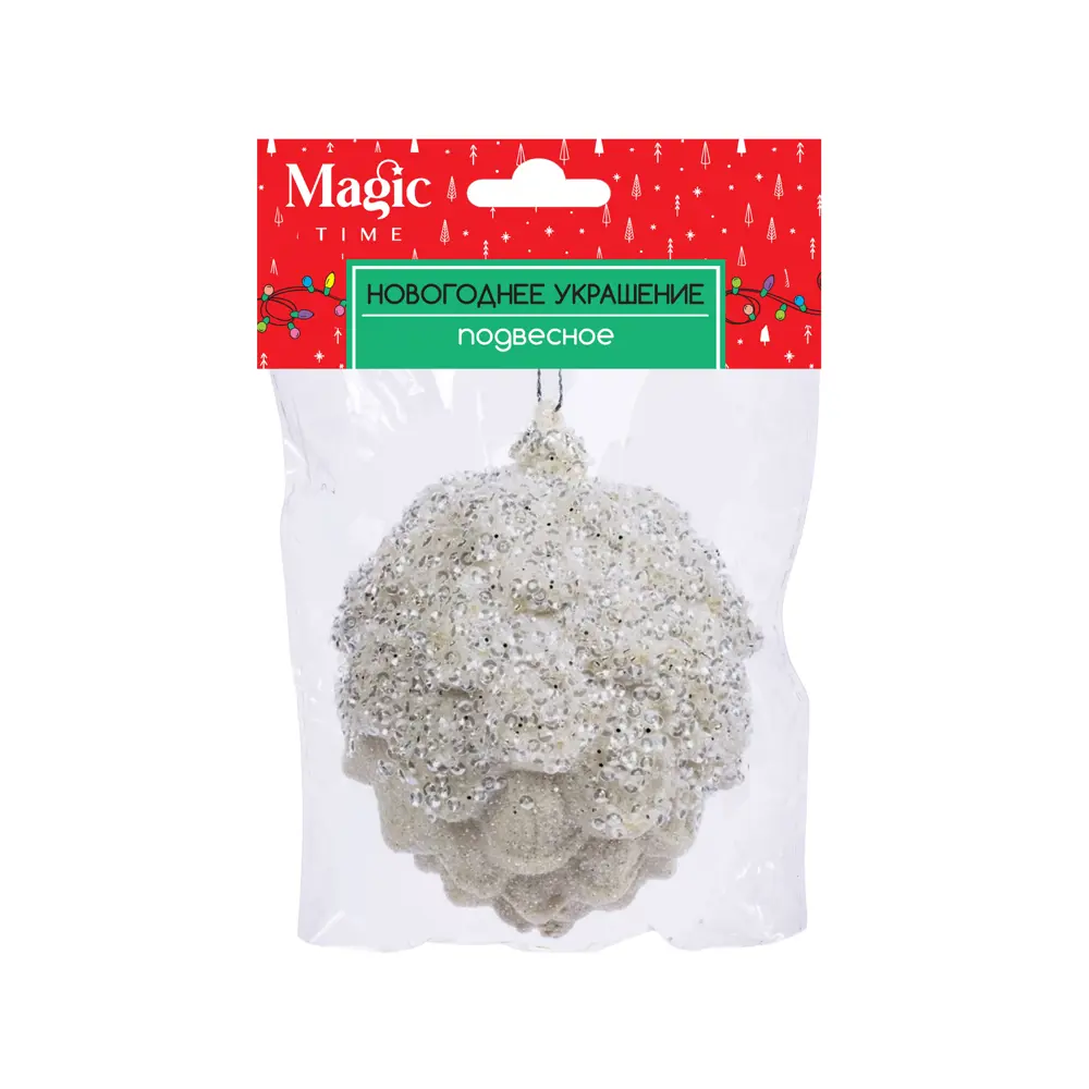 89381663 Украшение елочное «Шишка в снегу», 11.5x8.5 см, цвет белый STLM-1394770 Santreyd  - Вид №2