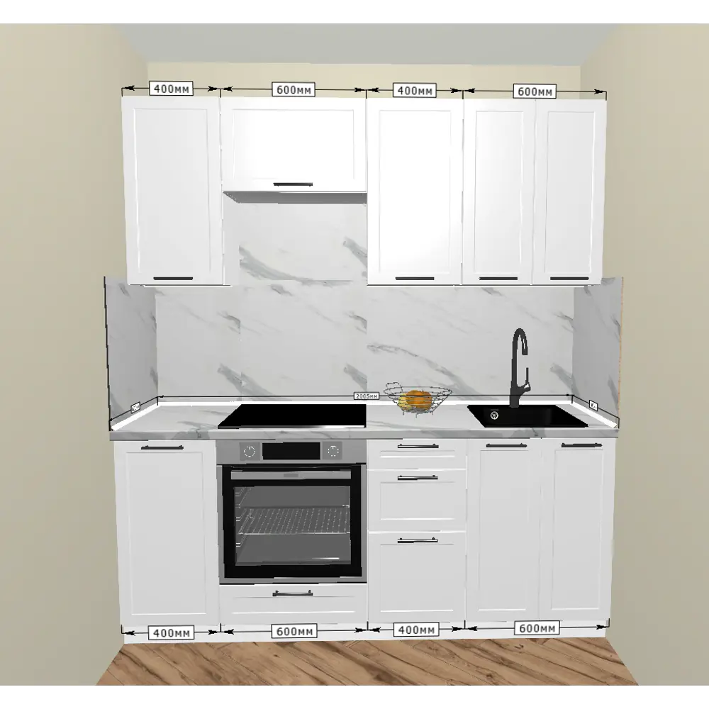 Кухонный гарнитур 200x60 см Ньюпорт ВУШ цвет белый KONSENSA STLM-2017740 - Вид №1