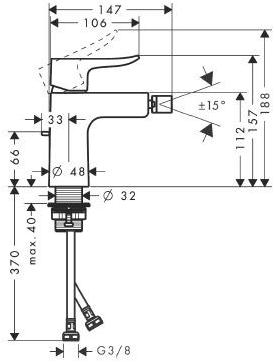 31280000 Metris Смеситель для биде, однорычажный, со сливным гарнитуром Hansgrohe - Вид №1