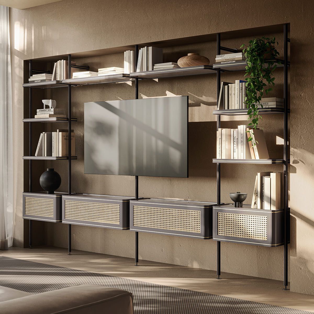 Модульный книжный шкаф с креплением пол-потолок Natuzzi Italia RADICE ARCH-00009581 - Вид №1