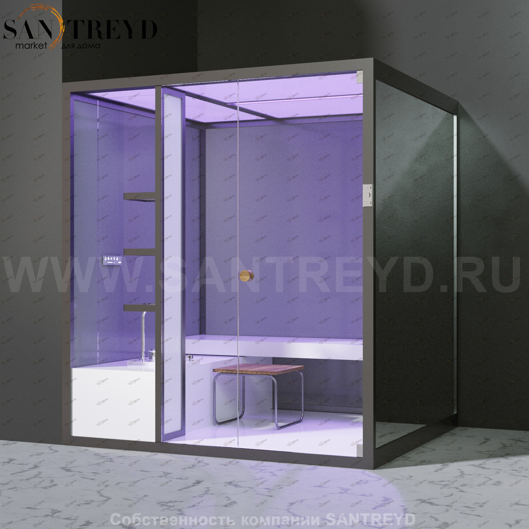 Effegibi BODYLOVE H BL30040005 Хаммам. Установка: в левый угол. Мощность: 7 кВт макс. Размеры: длина 200 см, ширина 176 см. Отделка: трубчатое стекло и зеркало.